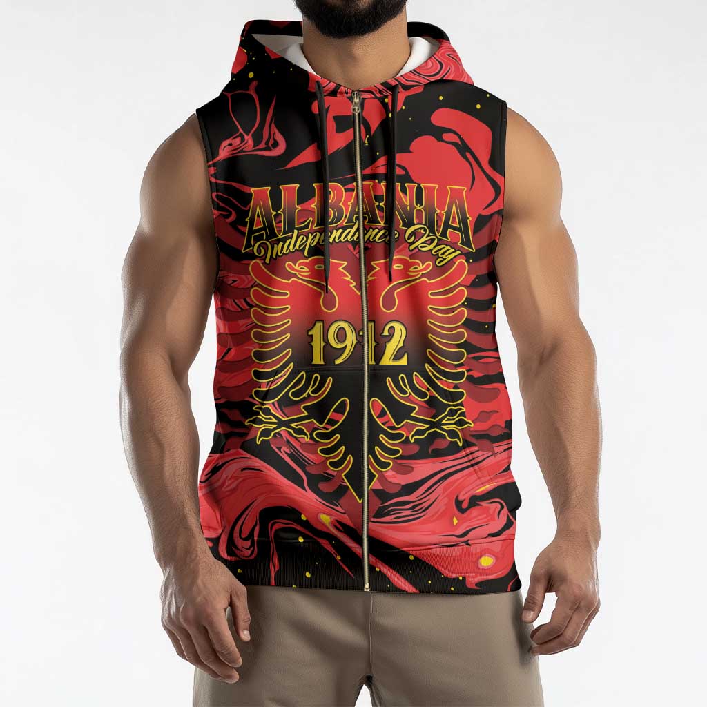 Happy Albania Independence Day Sleeveless Zip Hoodie Albanian Eagle - Wonder Print Shop
