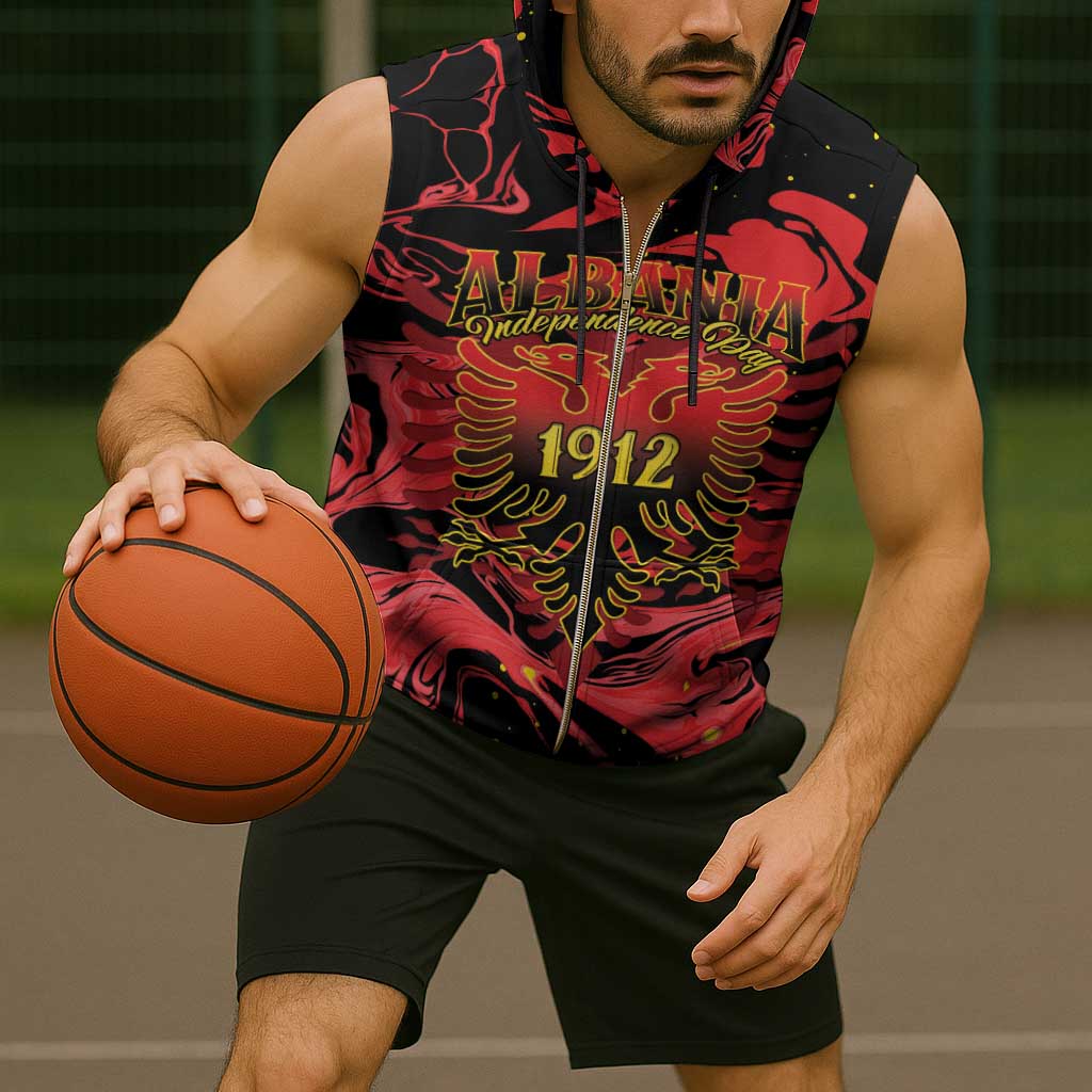 Happy Albania Independence Day Sleeveless Zip Hoodie Albanian Eagle - Wonder Print Shop