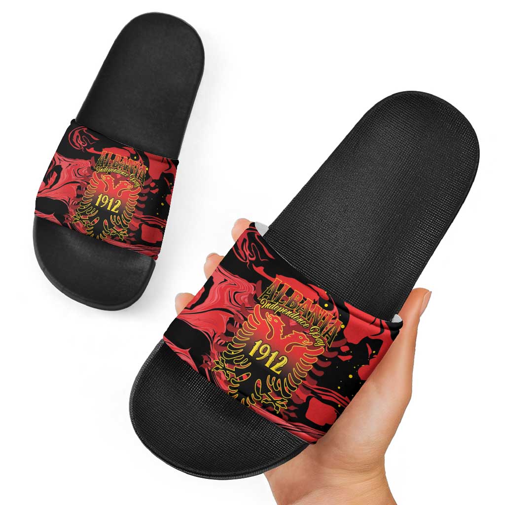 Happy Albania Independence Day Slide Sandals Albanian Eagle - Wonder Print Shop