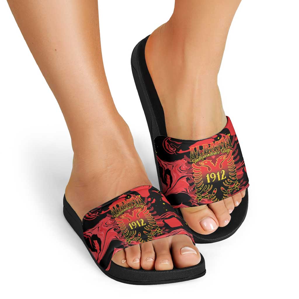 Happy Albania Independence Day Slide Sandals Albanian Eagle - Wonder Print Shop