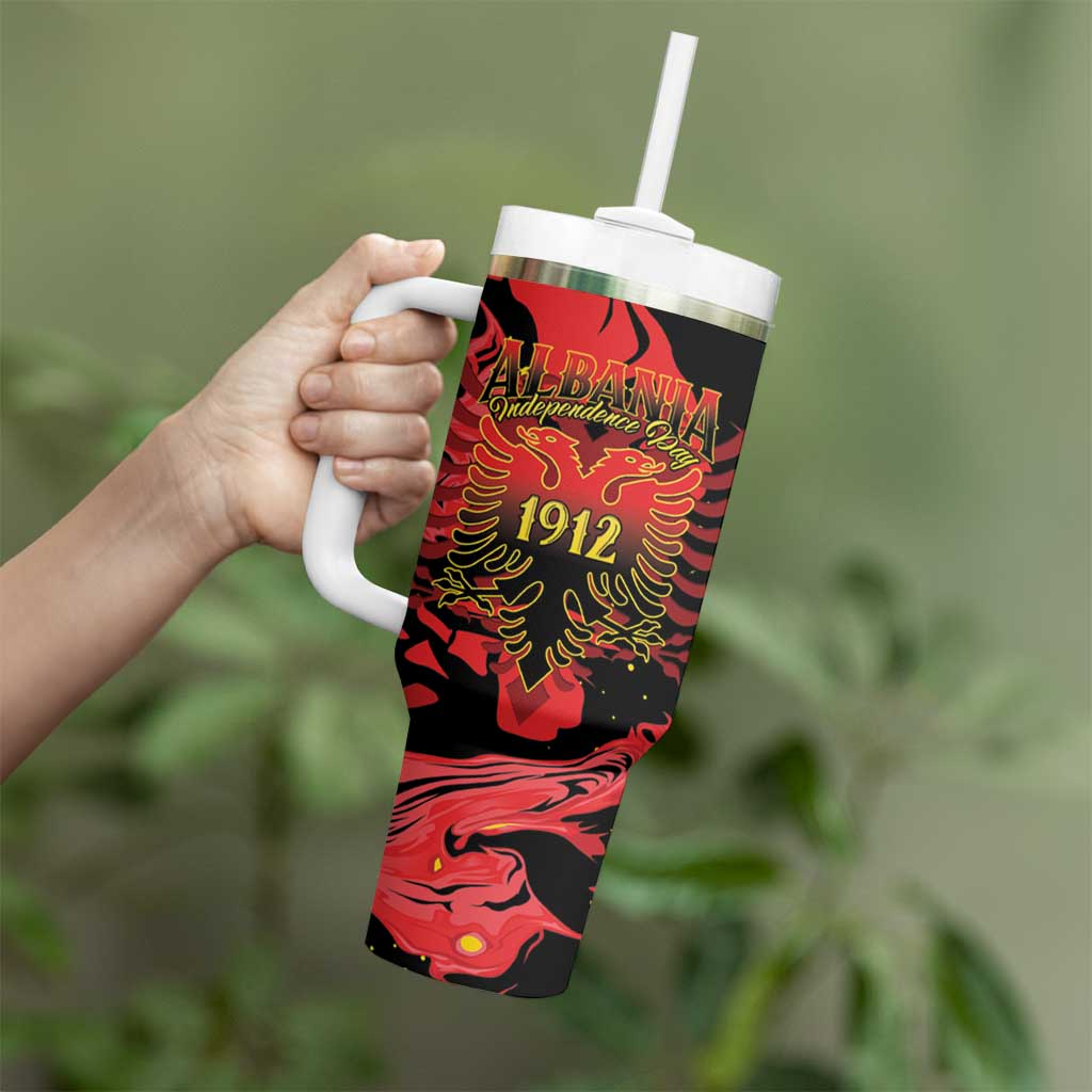 Happy Albania Independence Day Tumbler With Handle Albanian Eagle - Wonder Print Shop