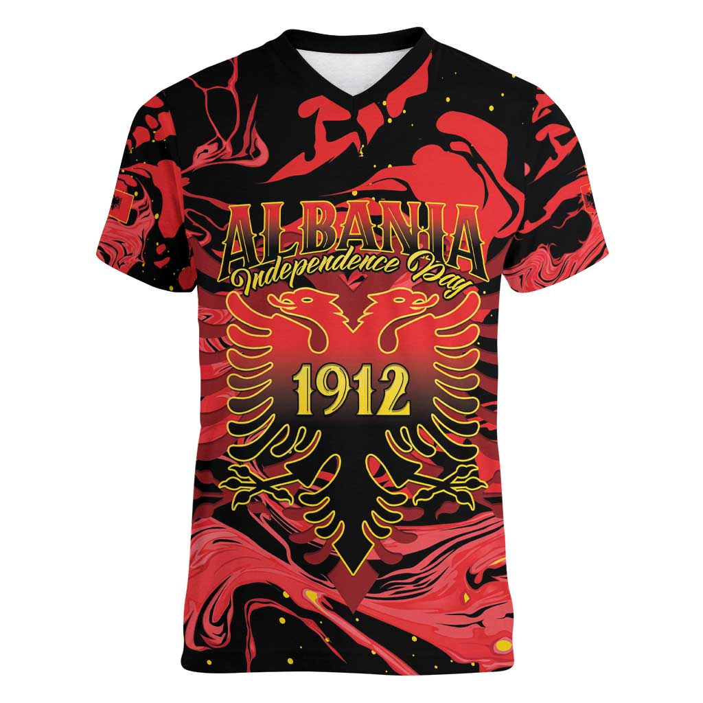 Happy Albania Independence Day Women V-Neck T-Shirt Albanian Eagle - Wonder Print Shop