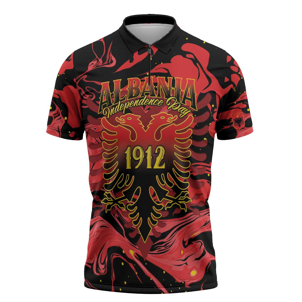 Happy Albania Independence Day Zipper Polo Shirt Albanian Eagle - Wonder Print Shop