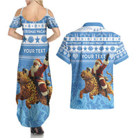 Personalised Somalia Christmas Couples Matching Summer Maxi Dress and Hawaiian Shirt Black Santa Riding Leopard Kirismas Wacan - Wonder Print Shop