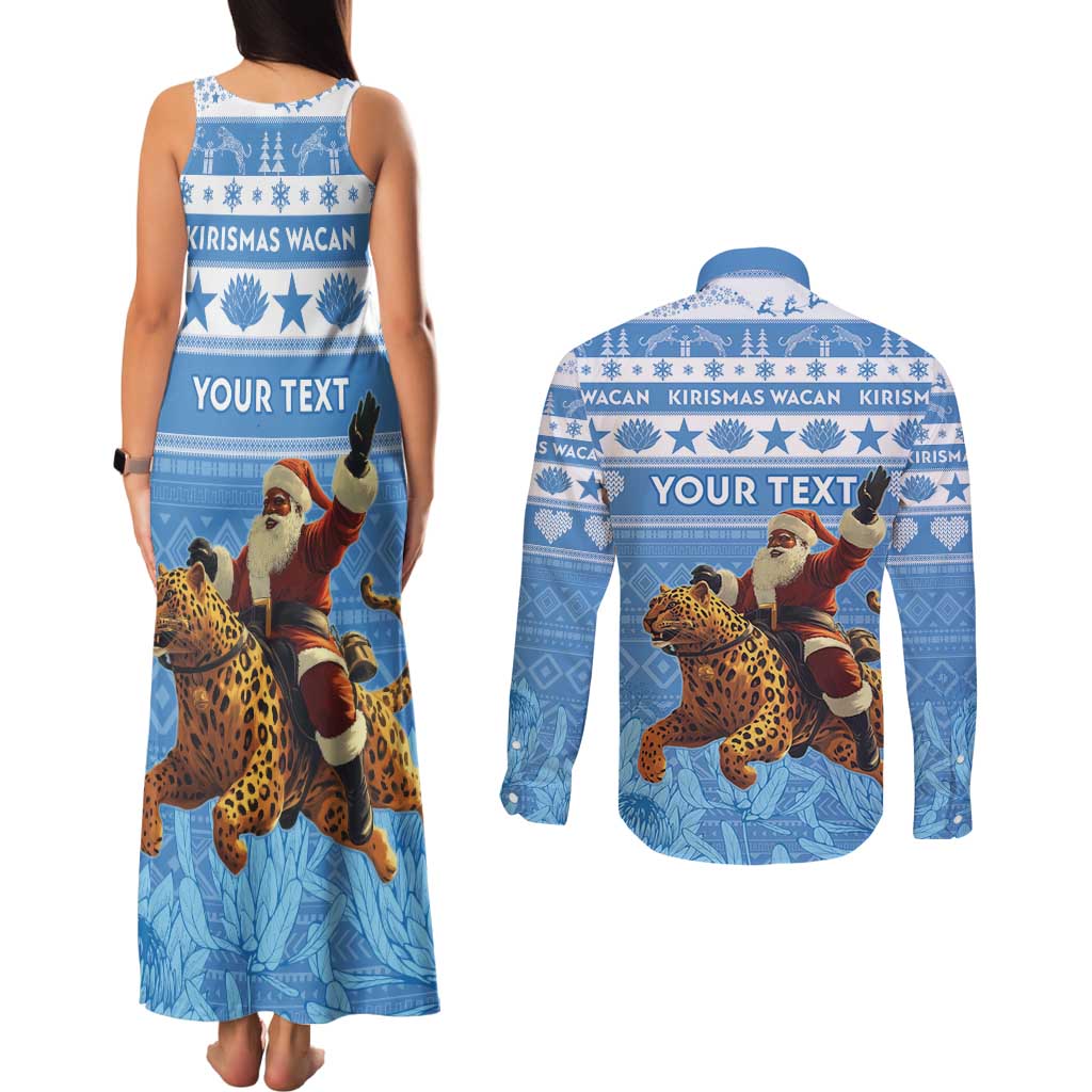 Personalised Somalia Christmas Couples Matching Tank Maxi Dress and Long Sleeve Button Shirt Black Santa Riding Leopard Kirismas Wacan - Wonder Print Shop