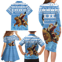 Personalised Somalia Christmas Family Matching Long Sleeve Bodycon Dress and Hawaiian Shirt Black Santa Riding Leopard Kirismas Wacan - Wonder Print Shop