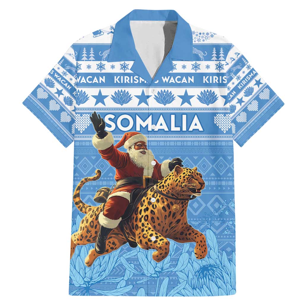 Personalised Somalia Christmas Family Matching Mermaid Dress and Hawaiian Shirt Black Santa Riding Leopard Kirismas Wacan - Wonder Print Shop