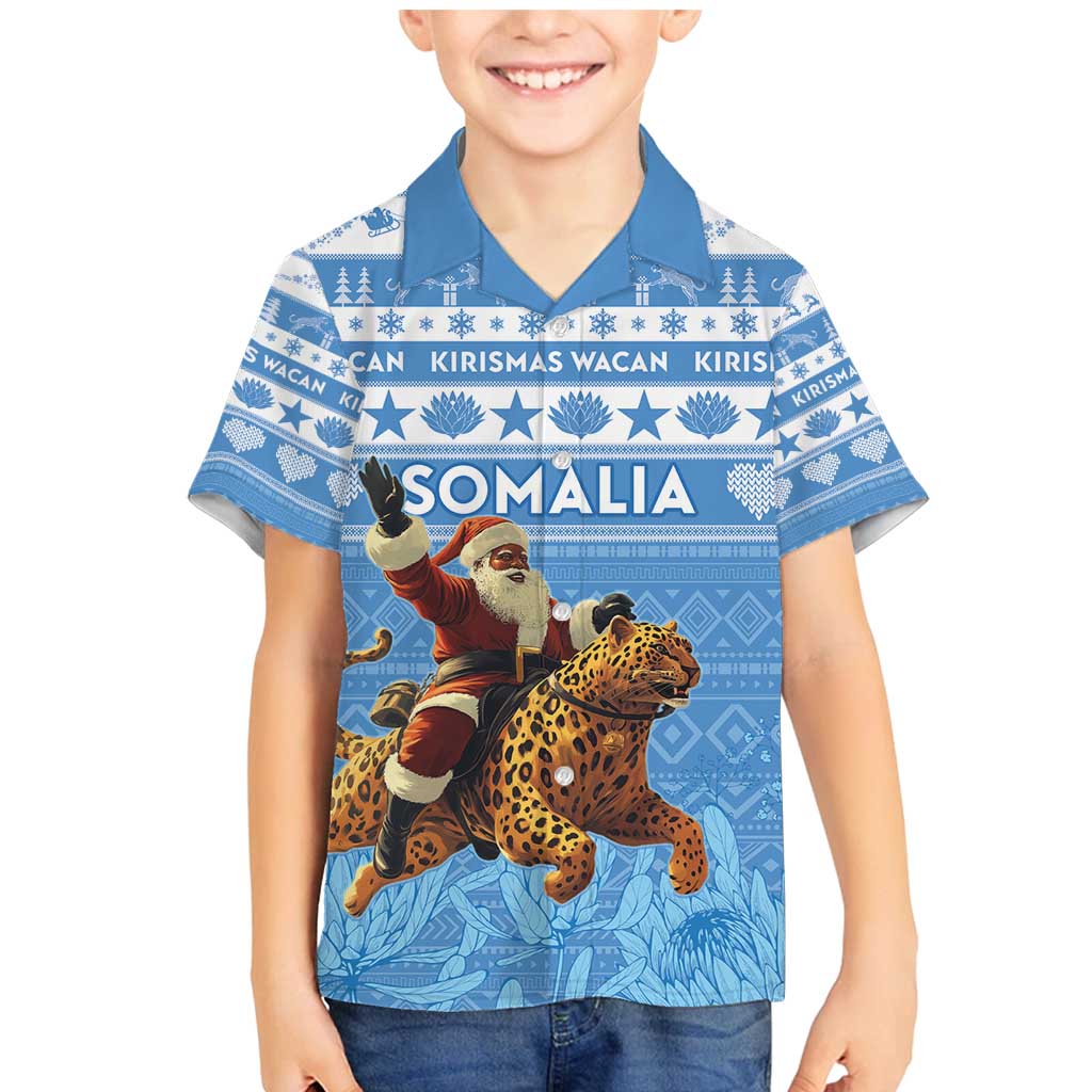 Personalised Somalia Christmas Family Matching Mermaid Dress and Hawaiian Shirt Black Santa Riding Leopard Kirismas Wacan - Wonder Print Shop