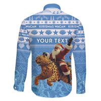 Personalised Somalia Christmas Family Matching Off The Shoulder Long Sleeve Dress and Hawaiian Shirt Black Santa Riding Leopard Kirismas Wacan - Wonder Print Shop