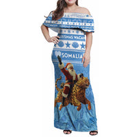 Personalised Somalia Christmas Family Matching Off Shoulder Maxi Dress and Hawaiian Shirt Black Santa Riding Leopard Kirismas Wacan - Wonder Print Shop