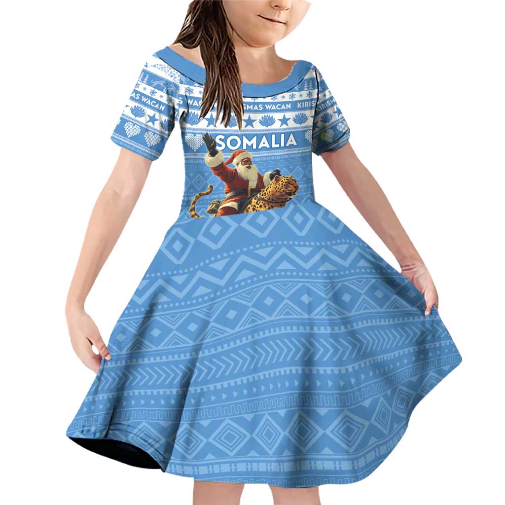Personalised Somalia Christmas Family Matching Off Shoulder Short Dress and Hawaiian Shirt Black Santa Riding Leopard Kirismas Wacan - Wonder Print Shop