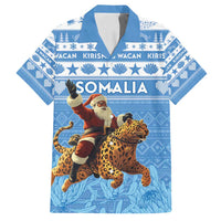 Personalised Somalia Christmas Family Matching Off Shoulder Short Dress and Hawaiian Shirt Black Santa Riding Leopard Kirismas Wacan - Wonder Print Shop