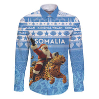 Personalised Somalia Christmas Family Matching Off Shoulder Short Dress and Hawaiian Shirt Black Santa Riding Leopard Kirismas Wacan - Wonder Print Shop