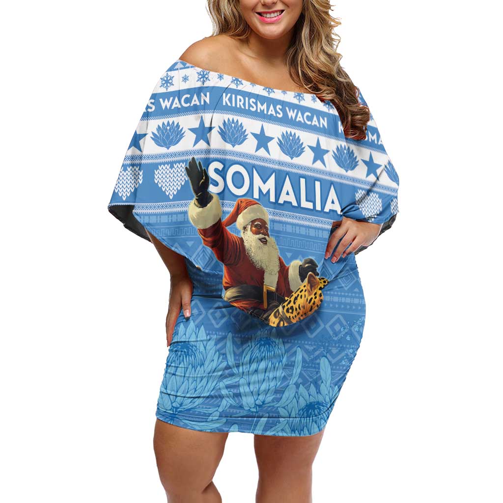 Personalised Somalia Christmas Family Matching Off Shoulder Short Dress and Hawaiian Shirt Black Santa Riding Leopard Kirismas Wacan - Wonder Print Shop
