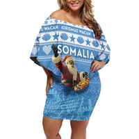 Personalised Somalia Christmas Family Matching Off Shoulder Short Dress and Hawaiian Shirt Black Santa Riding Leopard Kirismas Wacan - Wonder Print Shop