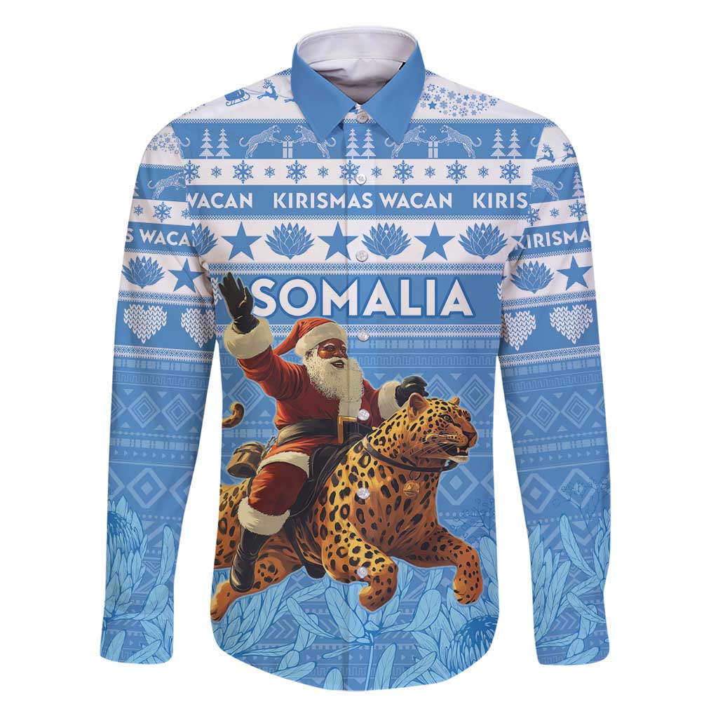 Personalised Somalia Christmas Family Matching Puletasi and Hawaiian Shirt Black Santa Riding Leopard Kirismas Wacan - Wonder Print Shop
