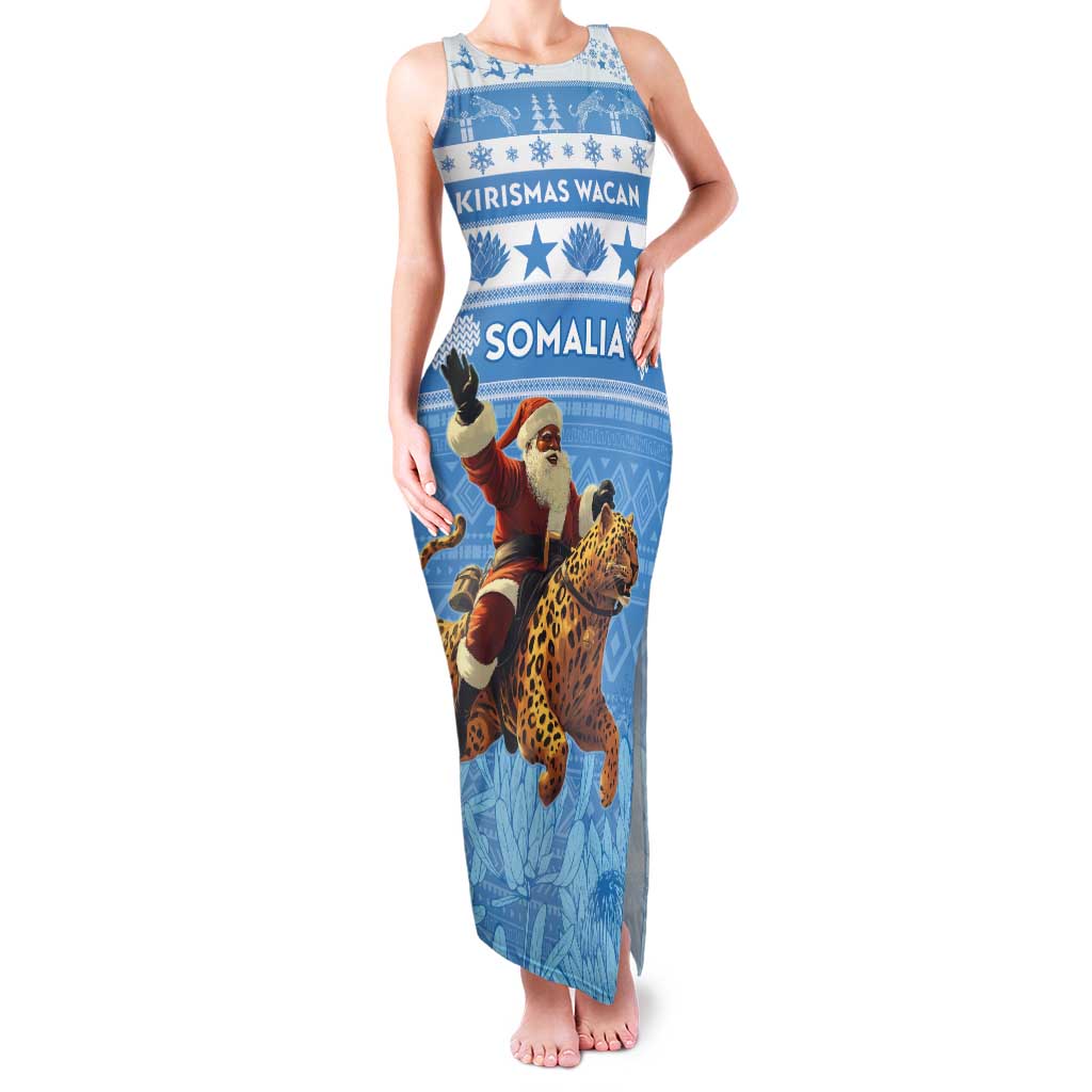 Personalised Somalia Christmas Family Matching Tank Maxi Dress and Hawaiian Shirt Black Santa Riding Leopard Kirismas Wacan - Wonder Print Shop