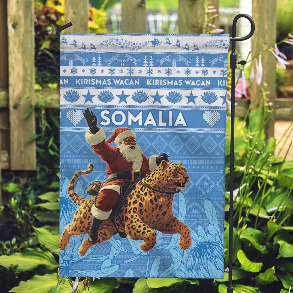 Somalia Christmas Garden Flag Black Santa Riding Leopard Kirismas Wacan - Wonder Print Shop