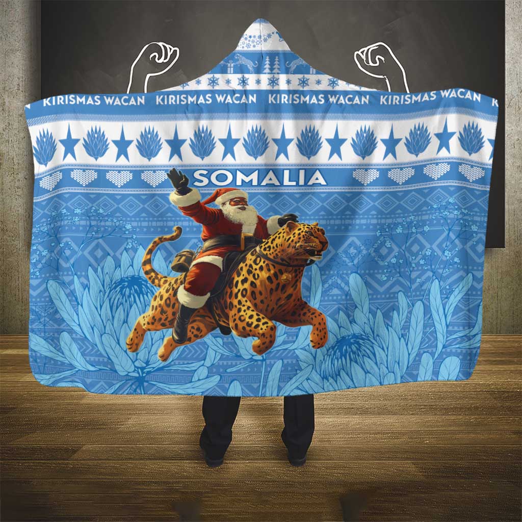Somalia Christmas Hooded Blanket Black Santa Riding Leopard Kirismas Wacan
