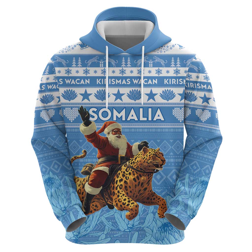 Personalised Somalia Christmas Hoodie Black Santa Riding Leopard Kirismas Wacan - Wonder Print Shop