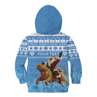 Personalised Somalia Christmas Kid Hoodie Black Santa Riding Leopard Kirismas Wacan - Wonder Print Shop