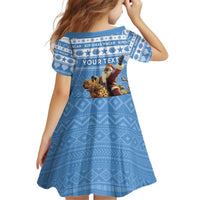 Personalised Somalia Christmas Kid Short Sleeve Dress Black Santa Riding Leopard Kirismas Wacan - Wonder Print Shop