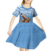 Personalised Somalia Christmas Kid Short Sleeve Dress Black Santa Riding Leopard Kirismas Wacan - Wonder Print Shop