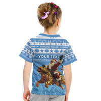 Personalised Somalia Christmas Kid T Shirt Black Santa Riding Leopard Kirismas Wacan - Wonder Print Shop