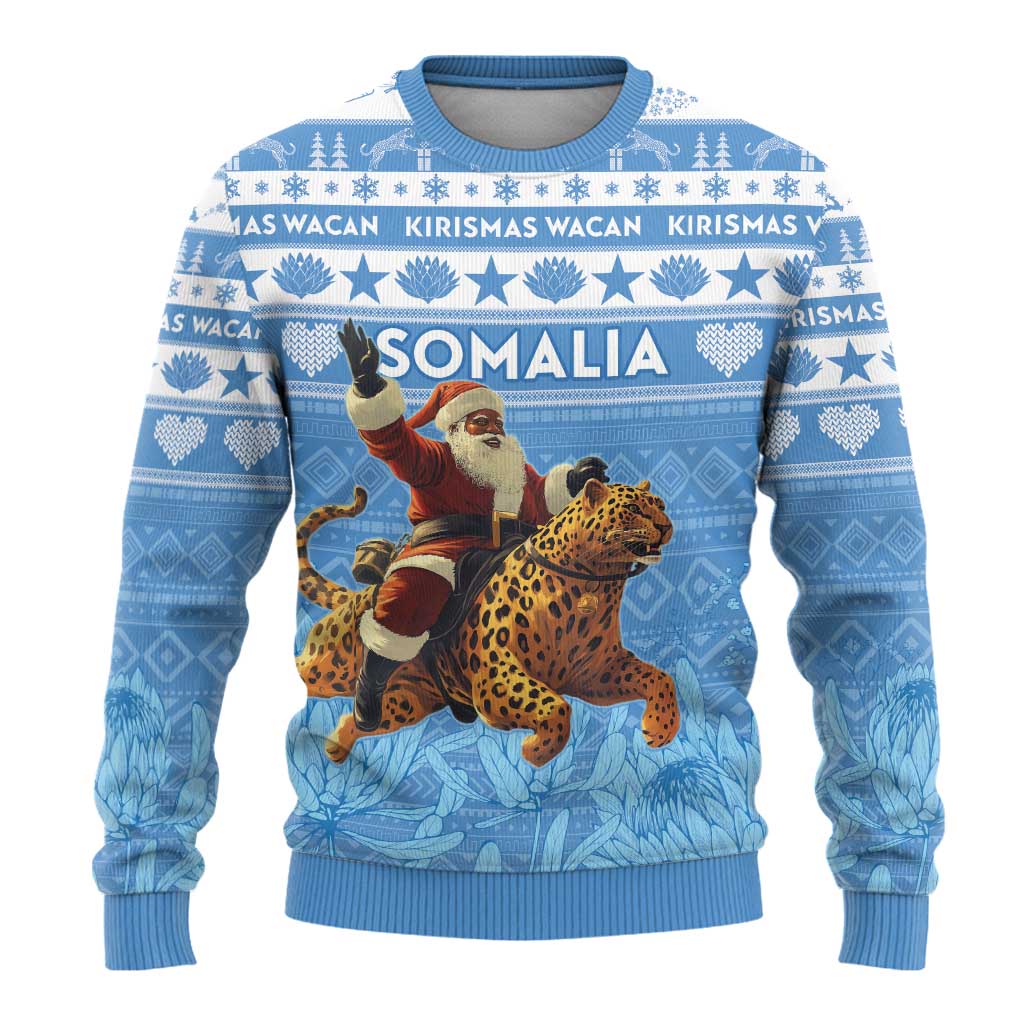 Personalised Somalia Christmas Ugly Christmas Sweater Black Santa Riding Leopard Kirismas Wacan - Wonder Print Shop