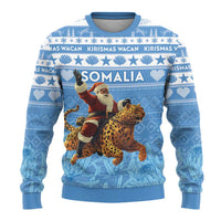 Personalised Somalia Christmas Ugly Christmas Sweater Black Santa Riding Leopard Kirismas Wacan - Wonder Print Shop