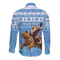 Personalised Somalia Christmas Long Sleeve Button Shirt Black Santa Riding Leopard Kirismas Wacan - Wonder Print Shop