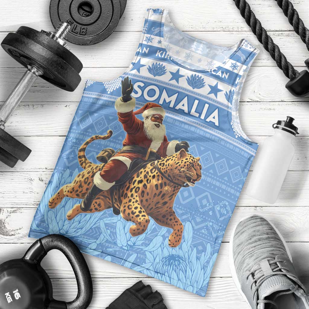 Personalised Somalia Christmas Men Tank Top Black Santa Riding Leopard Kirismas Wacan - Wonder Print Shop