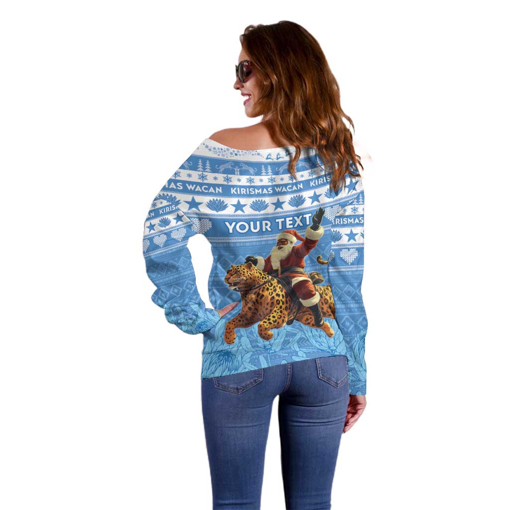 Personalised Somalia Christmas Off Shoulder Sweater Black Santa Riding Leopard Kirismas Wacan - Wonder Print Shop