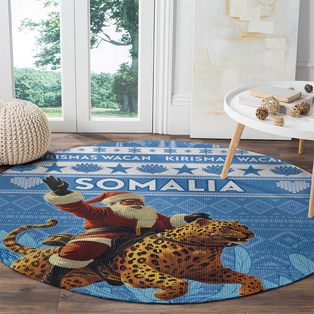 Somalia Christmas Round Carpet Black Santa Riding Leopard Kirismas Wacan