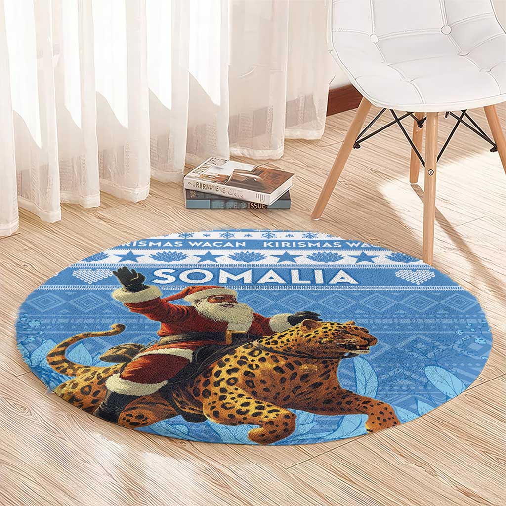 Somalia Christmas Round Carpet Black Santa Riding Leopard Kirismas Wacan