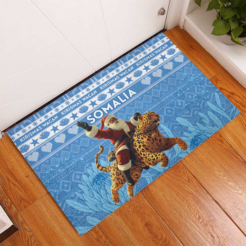 Somalia Christmas Rubber Doormat Black Santa Riding Leopard Kirismas Wacan - Wonder Print Shop