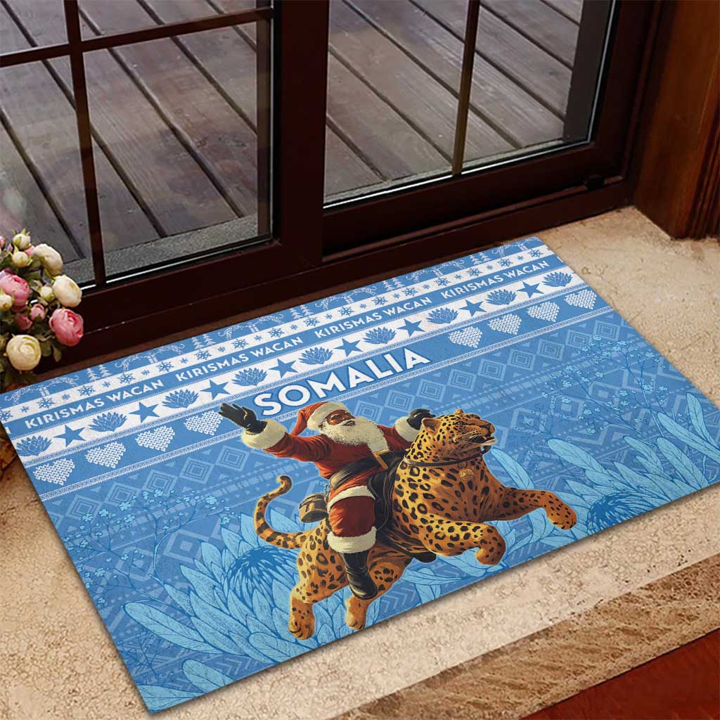 Somalia Christmas Rubber Doormat Black Santa Riding Leopard Kirismas Wacan - Wonder Print Shop
