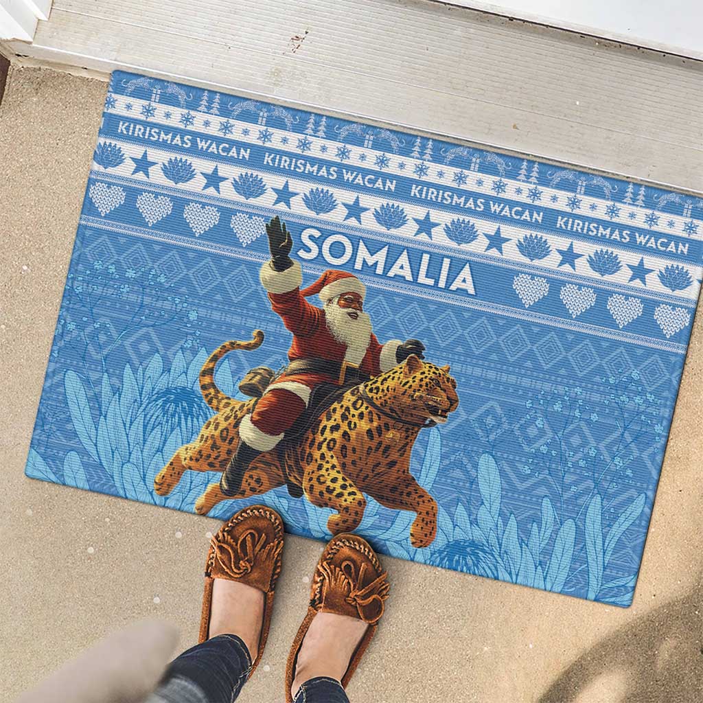 Somalia Christmas Rubber Doormat Black Santa Riding Leopard Kirismas Wacan - Wonder Print Shop
