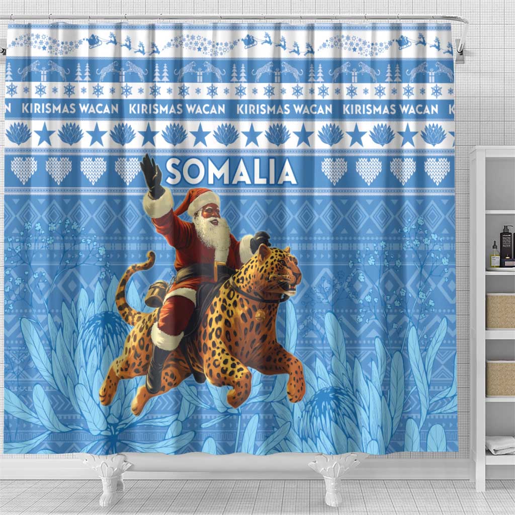 Somalia Christmas Shower Curtain Black Santa Riding Leopard Kirismas Wacan