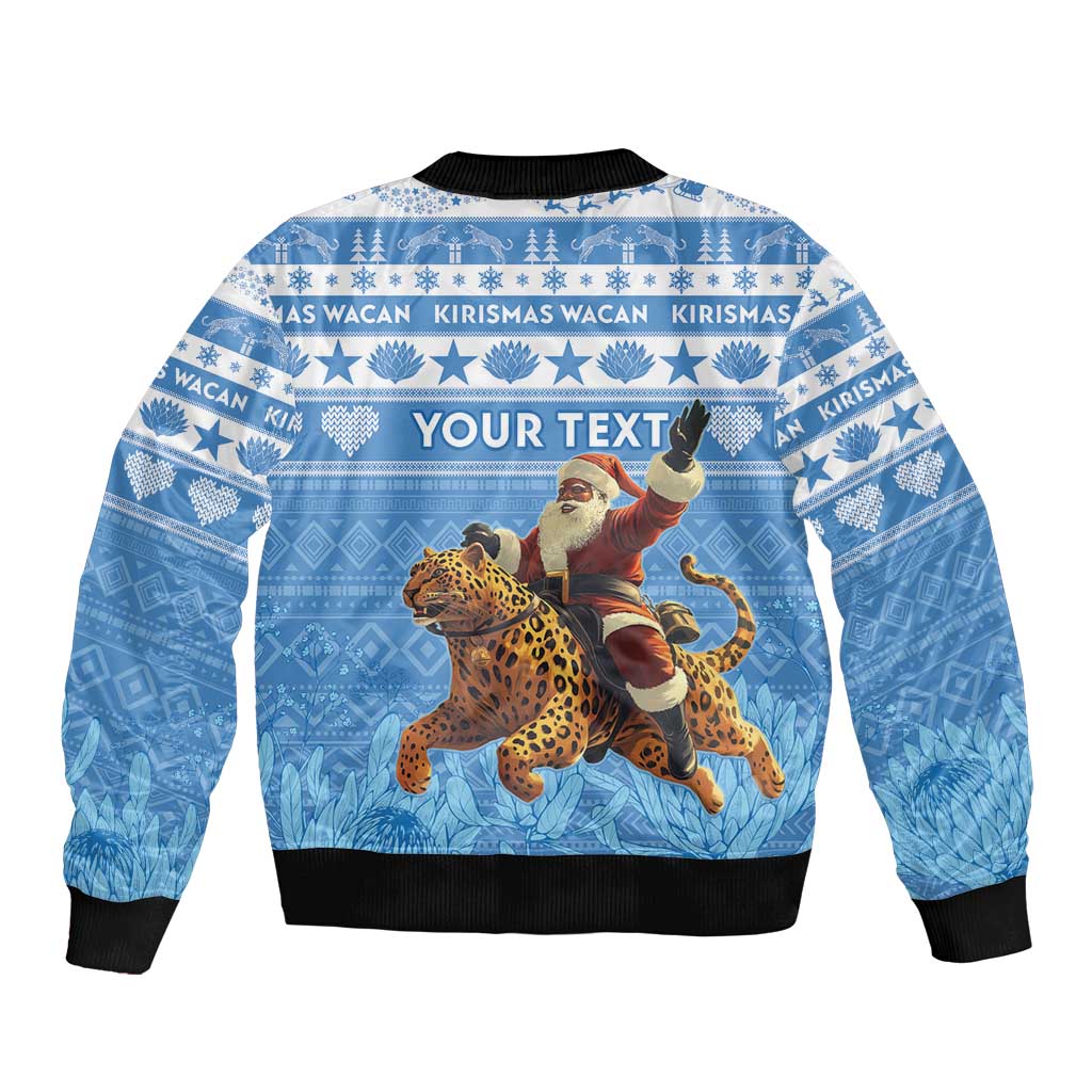Personalised Somalia Christmas Sleeve Zip Bomber Jacket Black Santa Riding Leopard Kirismas Wacan - Wonder Print Shop