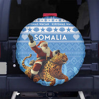 Somalia Christmas Spare Tire Cover Black Santa Riding Leopard Kirismas Wacan - Wonder Print Shop