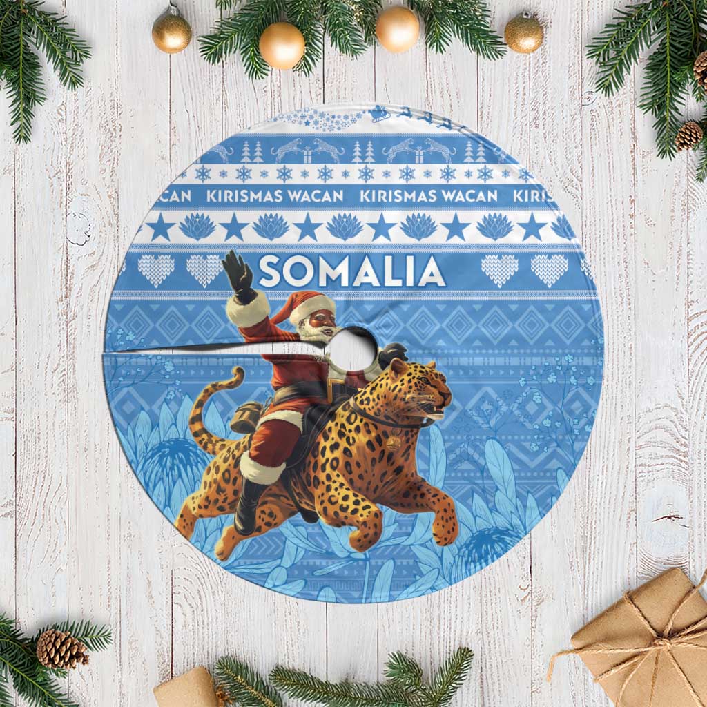 Personalised Somalia Christmas Tree Skirt Black Santa Riding Leopard Kirismas Wacan - Wonder Print Shop