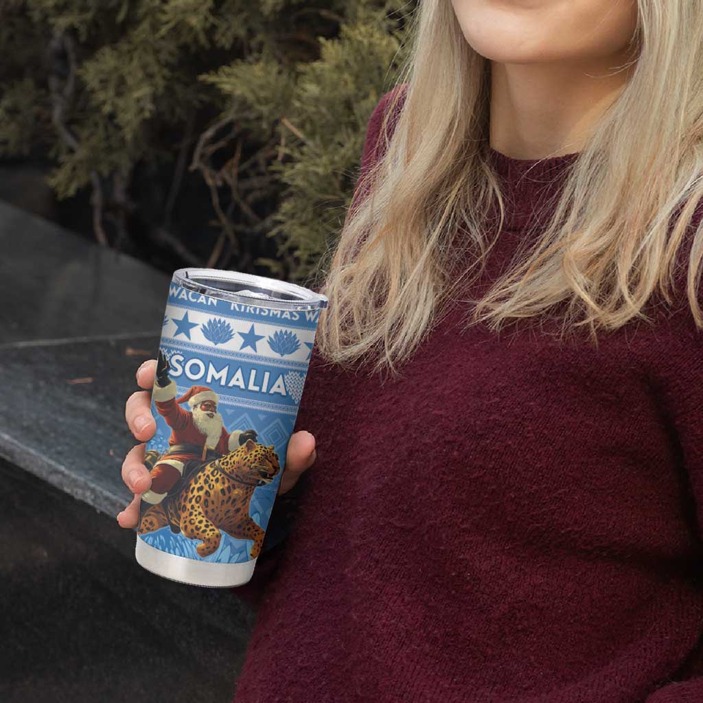Personalised Somalia Christmas Tumbler Cup Black Santa Riding Leopard Kirismas Wacan - Wonder Print Shop