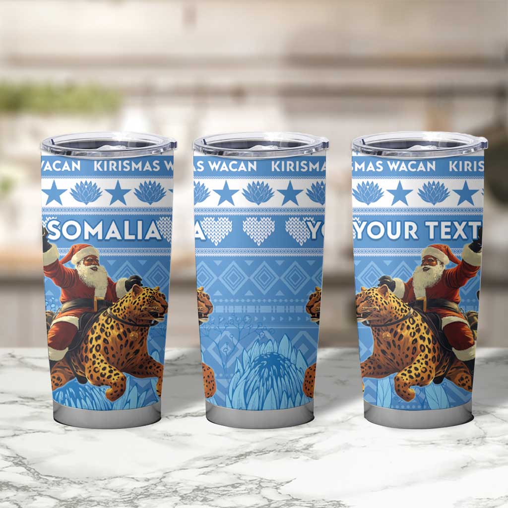 Personalised Somalia Christmas Tumbler Cup Black Santa Riding Leopard Kirismas Wacan - Wonder Print Shop