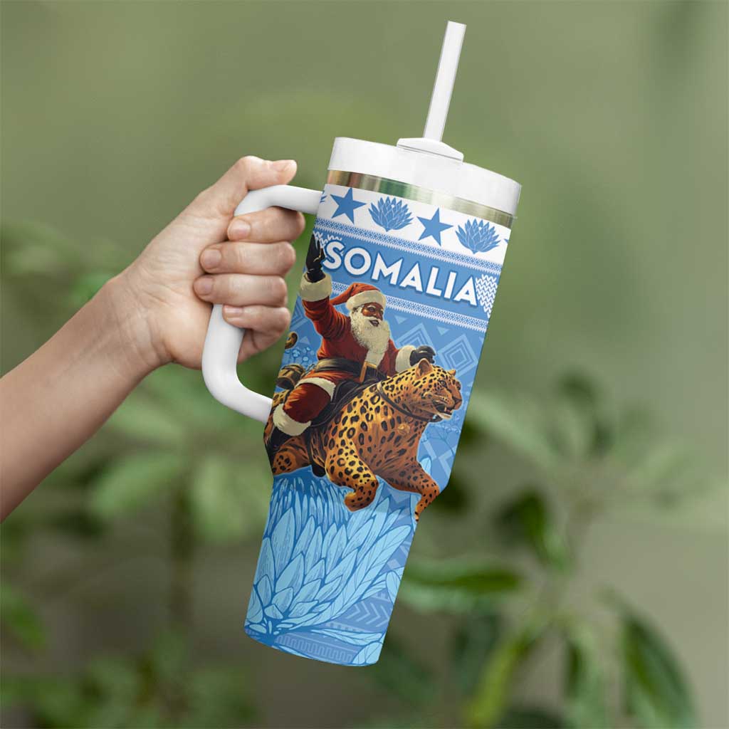 Personalised Somalia Christmas Tumbler With Handle Black Santa Riding Leopard Kirismas Wacan - Wonder Print Shop