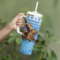 Personalised Somalia Christmas Tumbler With Handle Black Santa Riding Leopard Kirismas Wacan - Wonder Print Shop
