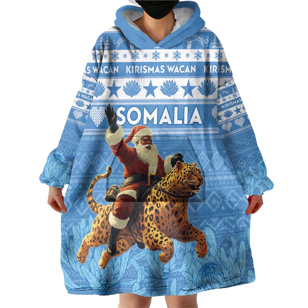 Personalised Somalia Christmas Wearable Blanket Hoodie Black Santa Riding Leopard Kirismas Wacan - Wonder Print Shop