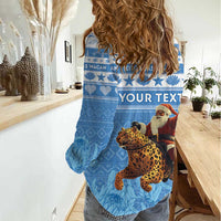 Personalised Somalia Christmas Women Casual Shirt Black Santa Riding Leopard Kirismas Wacan - Wonder Print Shop
