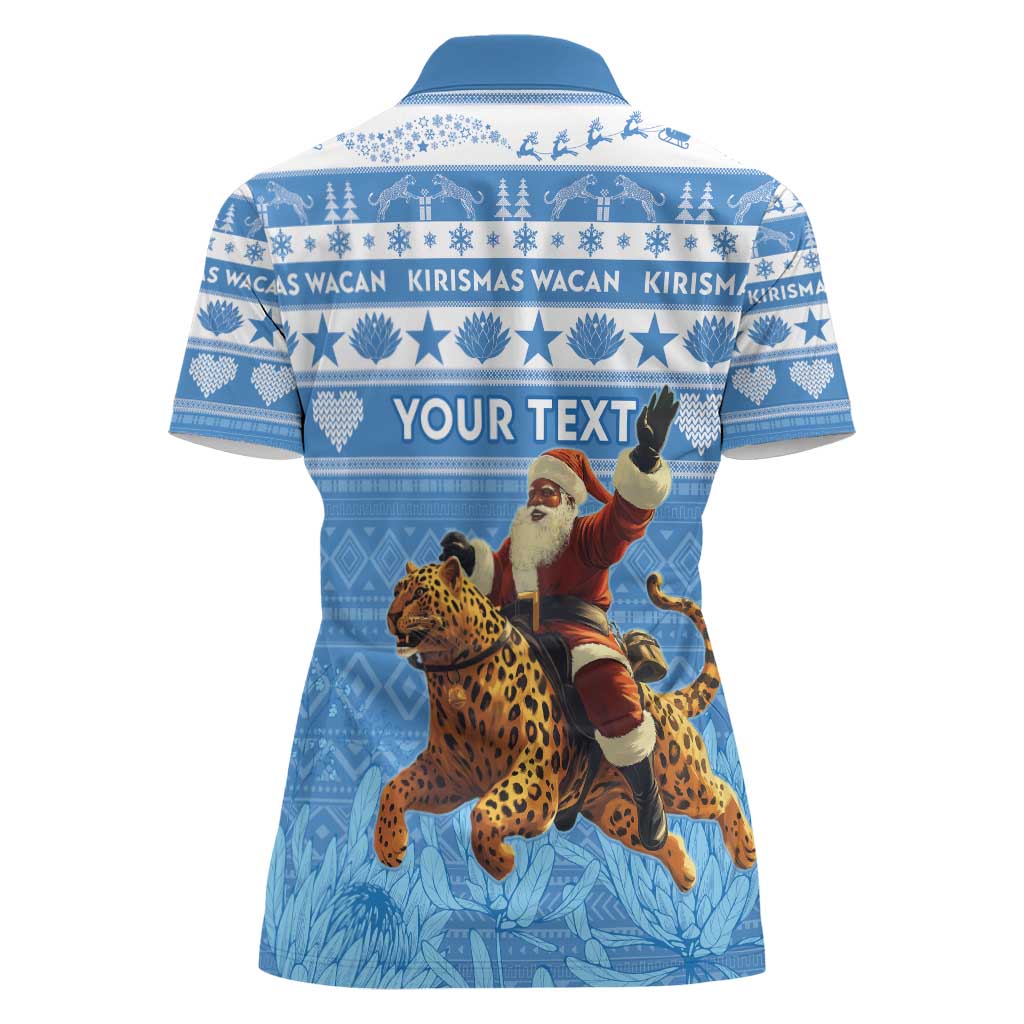 Personalised Somalia Christmas Women Polo Shirt Black Santa Riding Leopard Kirismas Wacan - Wonder Print Shop