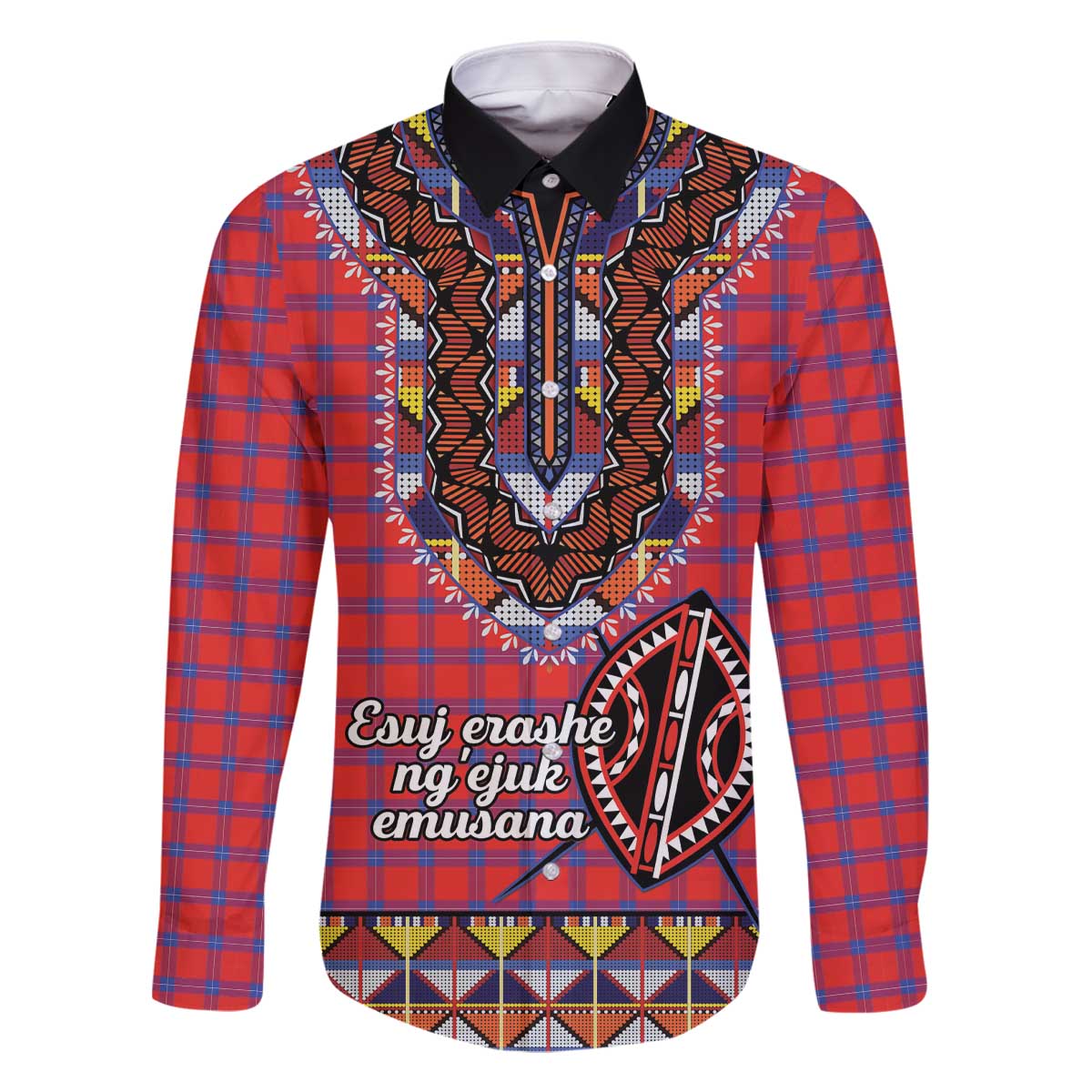 Personalised Kenya Maasai Shuka Family Matching Off The Shoulder Long Sleeve Dress and Hawaiian Shirt Mix Dashiki - Beadwork Pattern - Wonder Print Shop